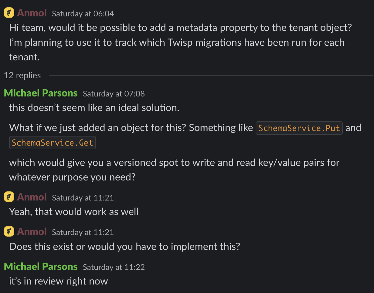 Saturday Slack thread